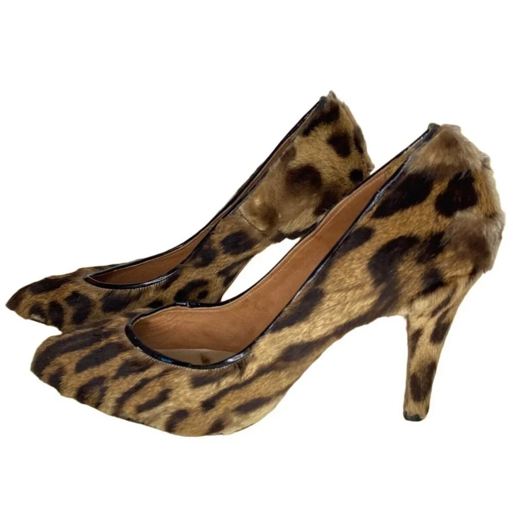 Handmade vintage  genuine‎ leopard skin pump heels  women size 8